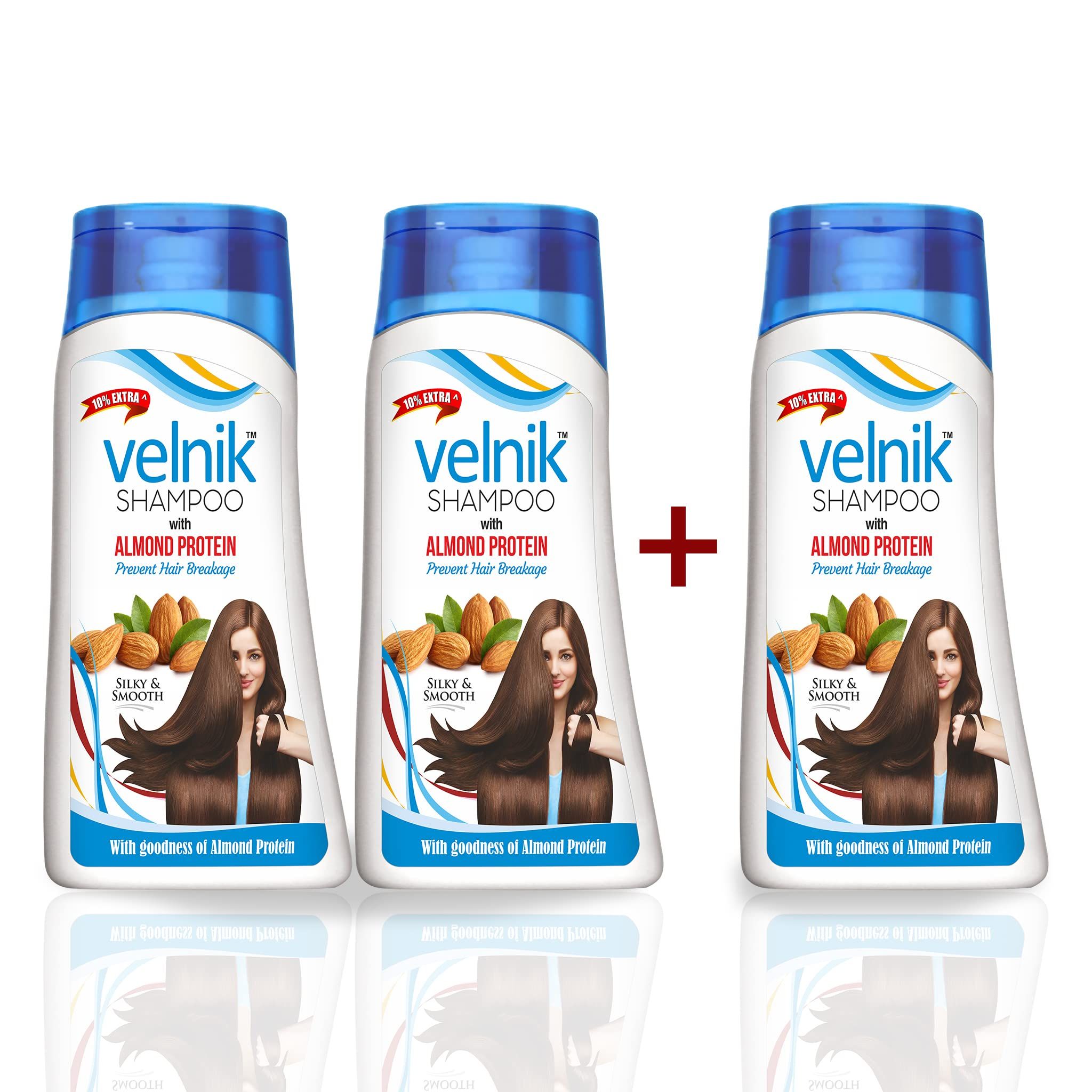 Velnik Natural Hair Shampoo Bottle With Almond Protein For Damage Hair Control Strength and Shin - 88ml (Buy 2 get 1 free)