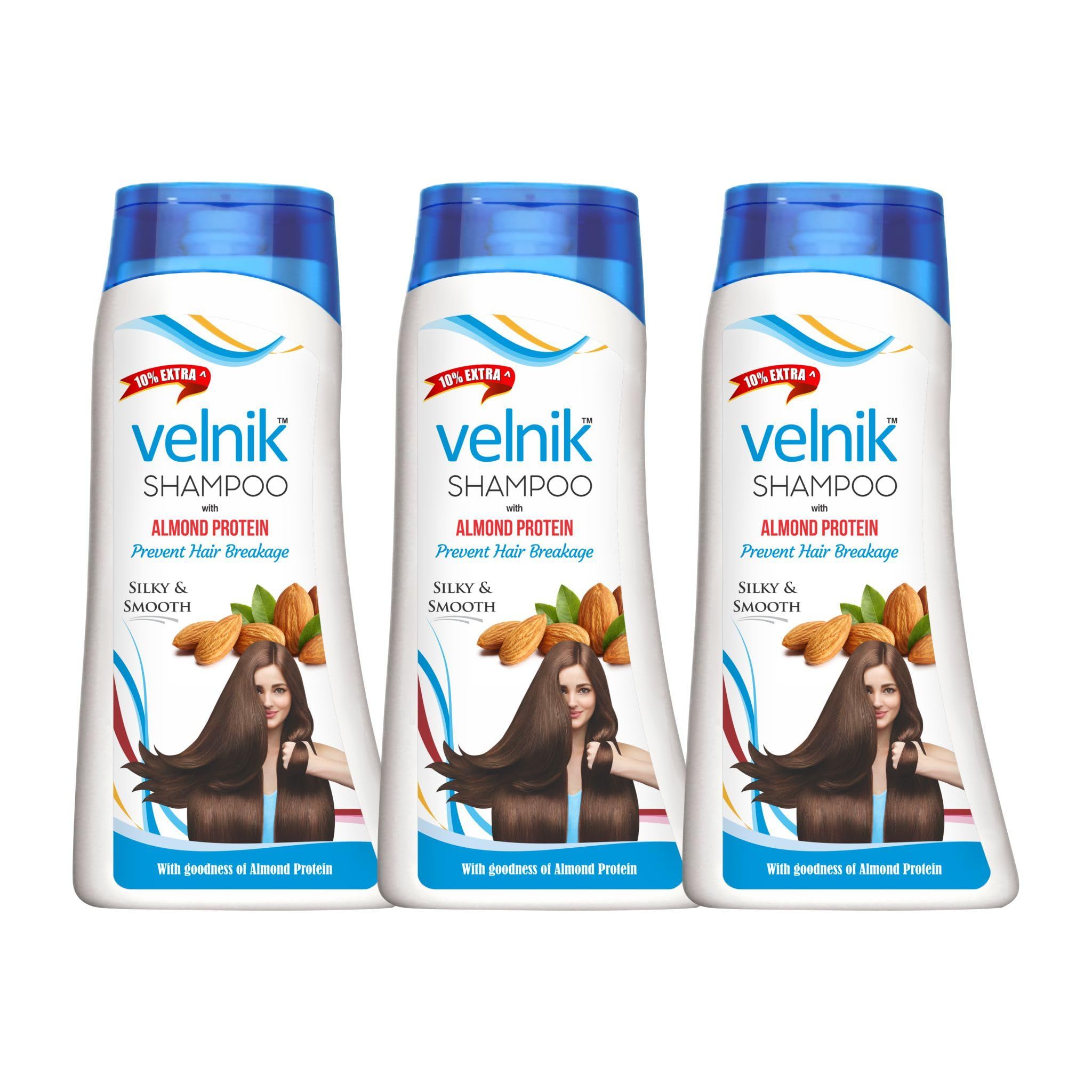 Velnik Natural Shine Hair Shampoo with Goodness of Almond Prevent Hair Breakage For Silky Smoothing and Dry Hair - pack of 3 (88ml)