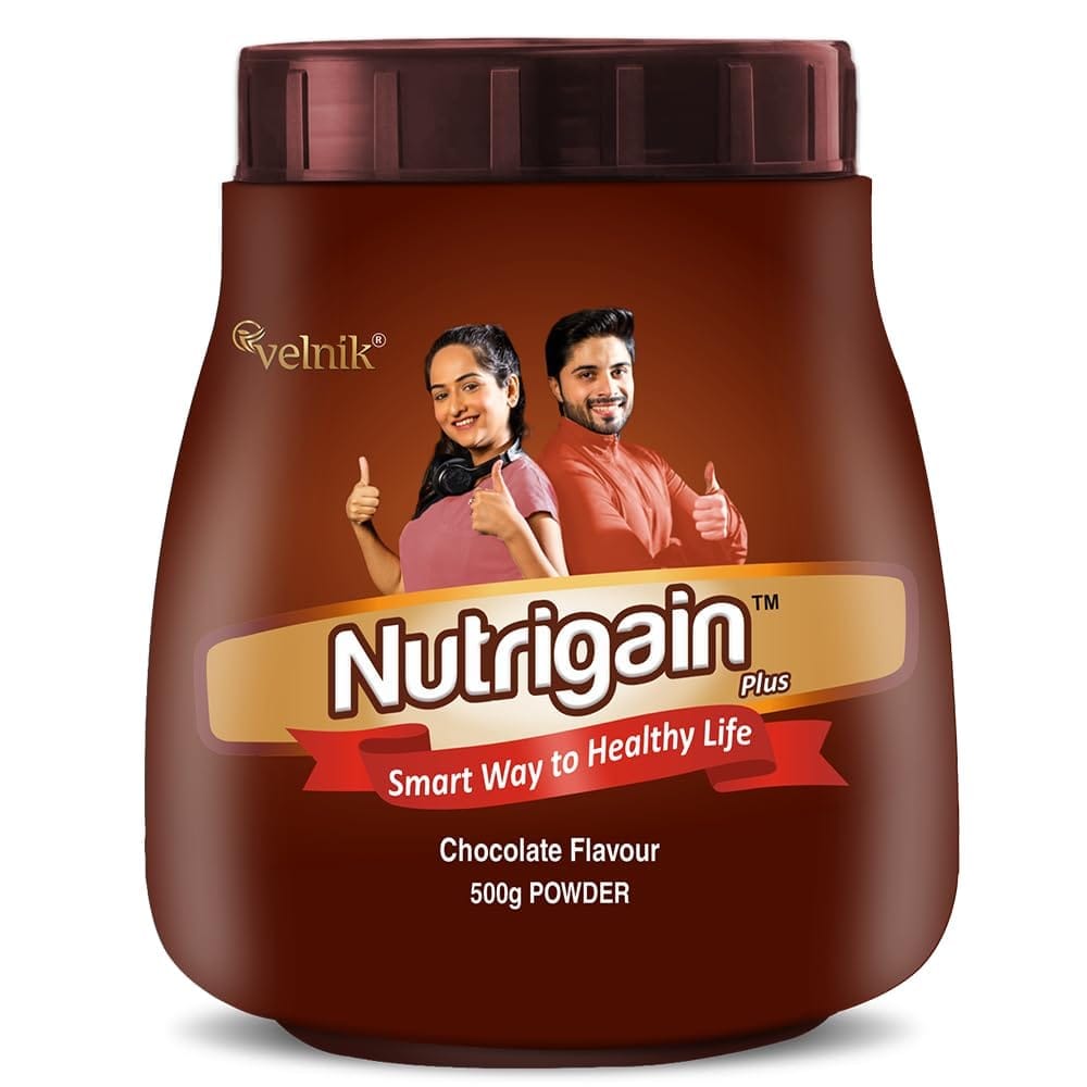 Nutrigain Plus Ayurvedic Weight Gainer Supplement Powder for Women and Men Chocolate Flavour 500 gm (pack of 2)