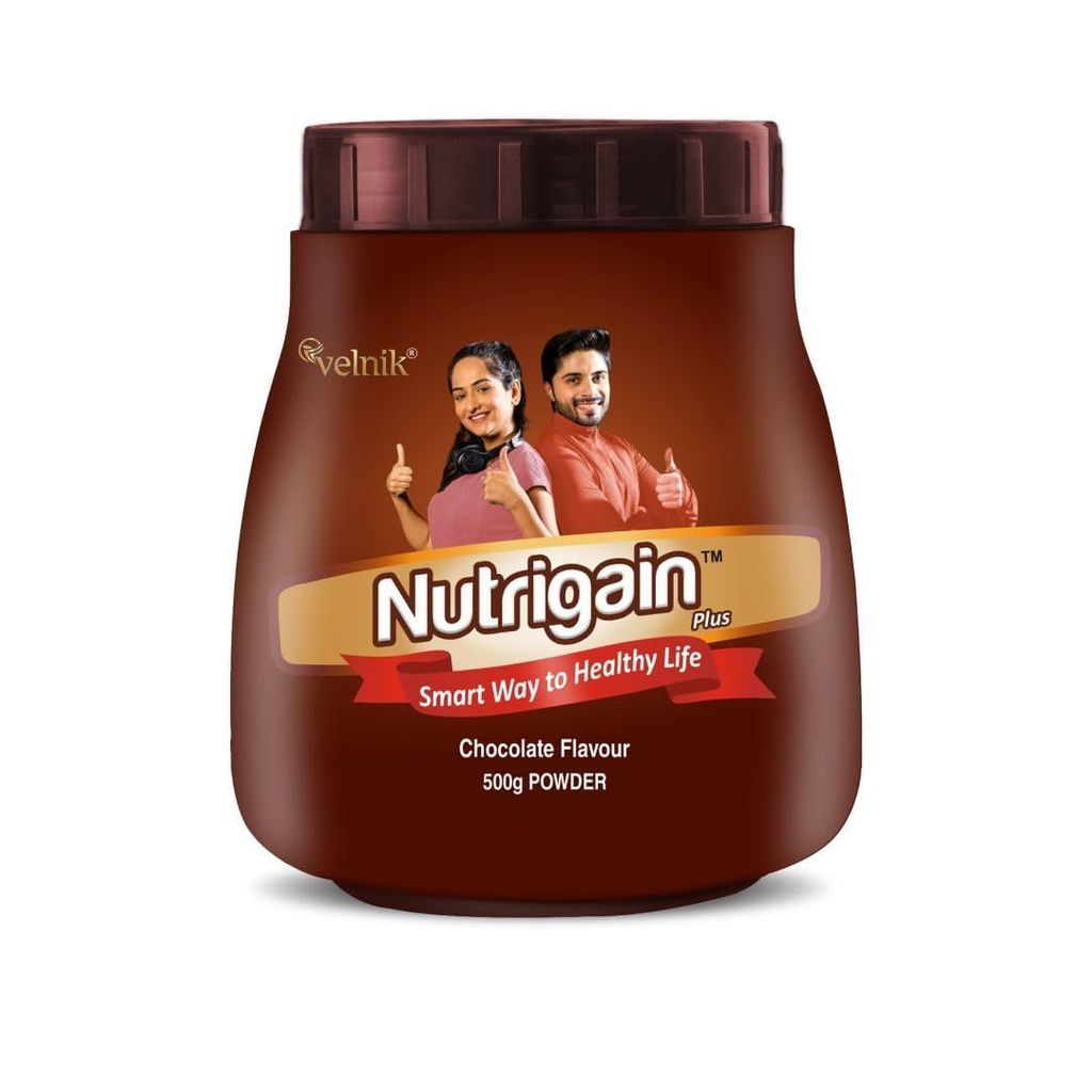 Nutrigain Plus Ayurvedic Weight Gainer Supplement Powder for Men and Women (Chocolate Flavour), 1 count, 500 grams