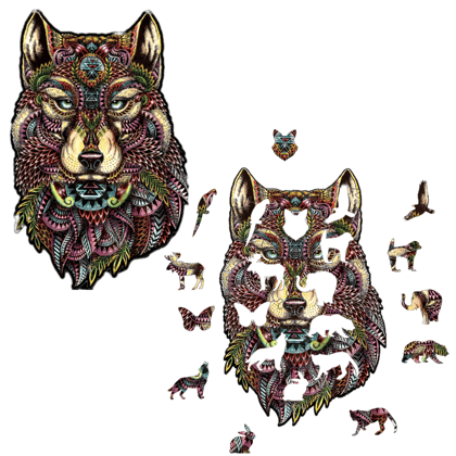  Luna Wolf Shaped Wooden Jigsaw Puzzle - 260 Pieces - For Adults and Kids Ages 14+