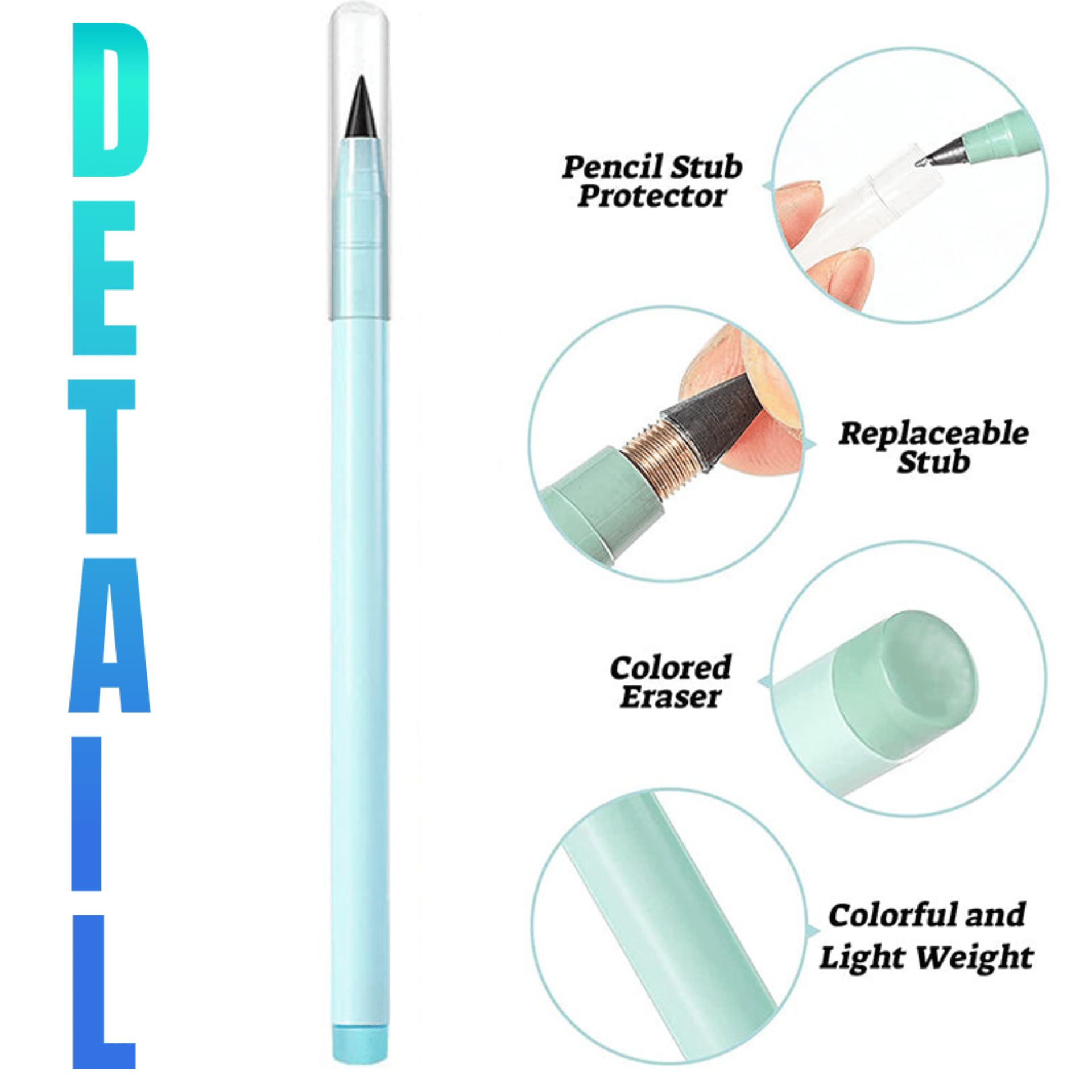 Multifunctional Mechanical Pencil with Replaceable Colored Eraser