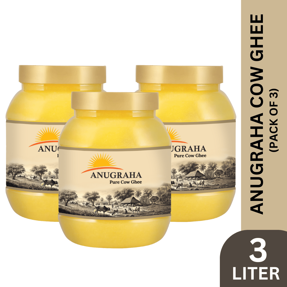 Anugraha Organic Grass-Fed Cow Ghee | Pure Desi Bilona Ghee | Cultured Vedic Ghee | 100% Natural & Traditional Processed (Pack of 3) - 3 Liters