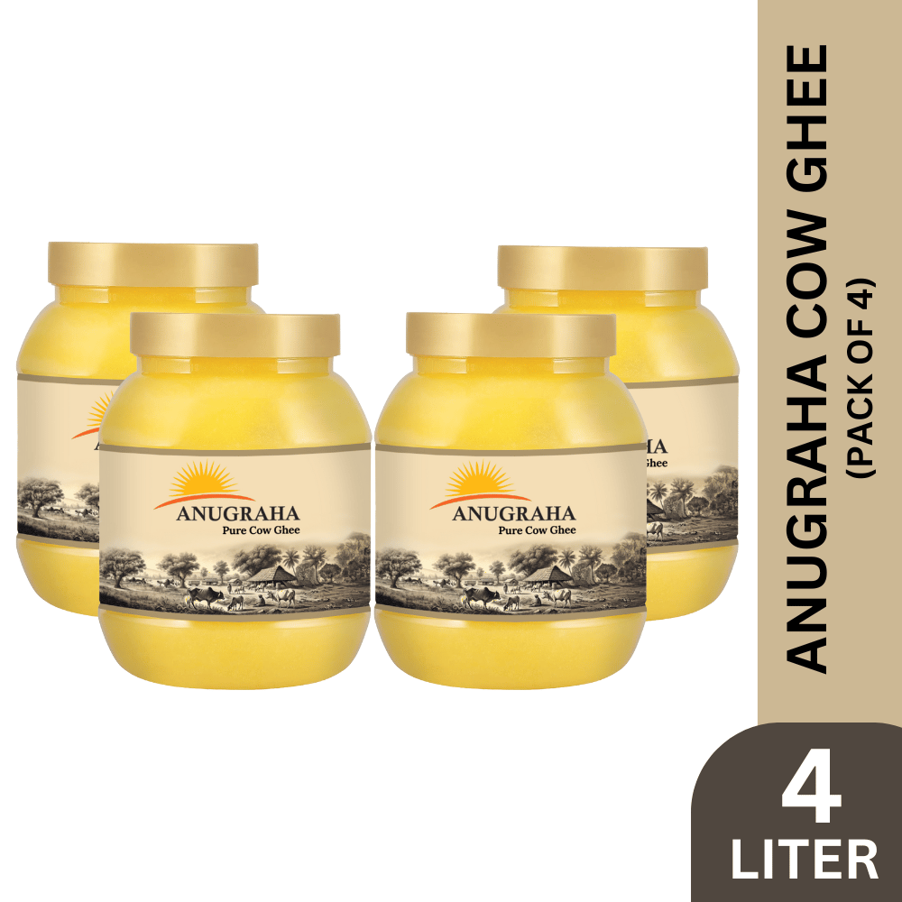 Anugraha Organic Grass-Fed Cow Ghee | Pure Desi Bilona Ghee | Cultured Vedic Ghee | 100% Natural & Traditional Processed (Pack of 4) - 4 Liters