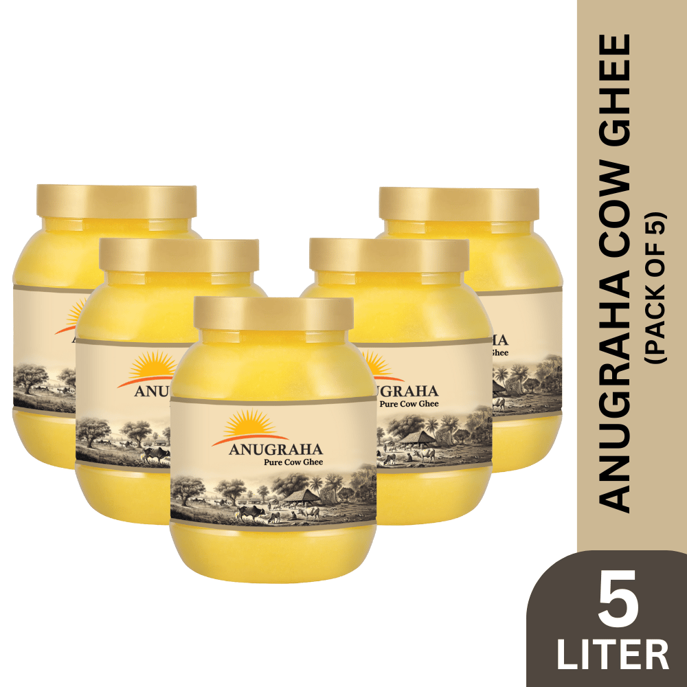 Anugraha Organic Grass-Fed Cow Ghee | Pure Desi Bilona Ghee | Cultured Vedic Ghee | 100% Natural & Traditional Processed (Pack of 5) - 5 Liters
