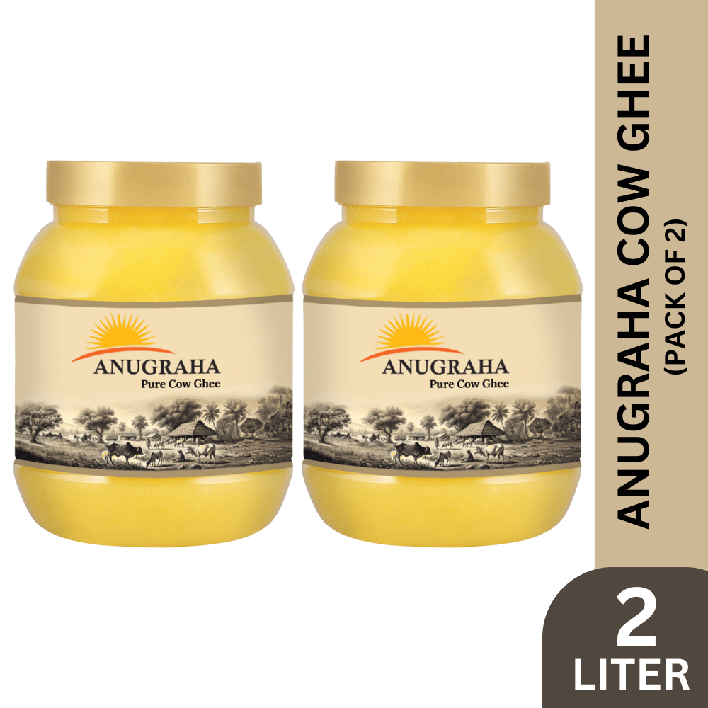 Anugraha Organic Grass-Fed Cow Ghee | Pure Desi Bilona Ghee | Cultured Vedic Ghee | 100% Natural & Traditional Processed (Pack of 2) - 2 Litre