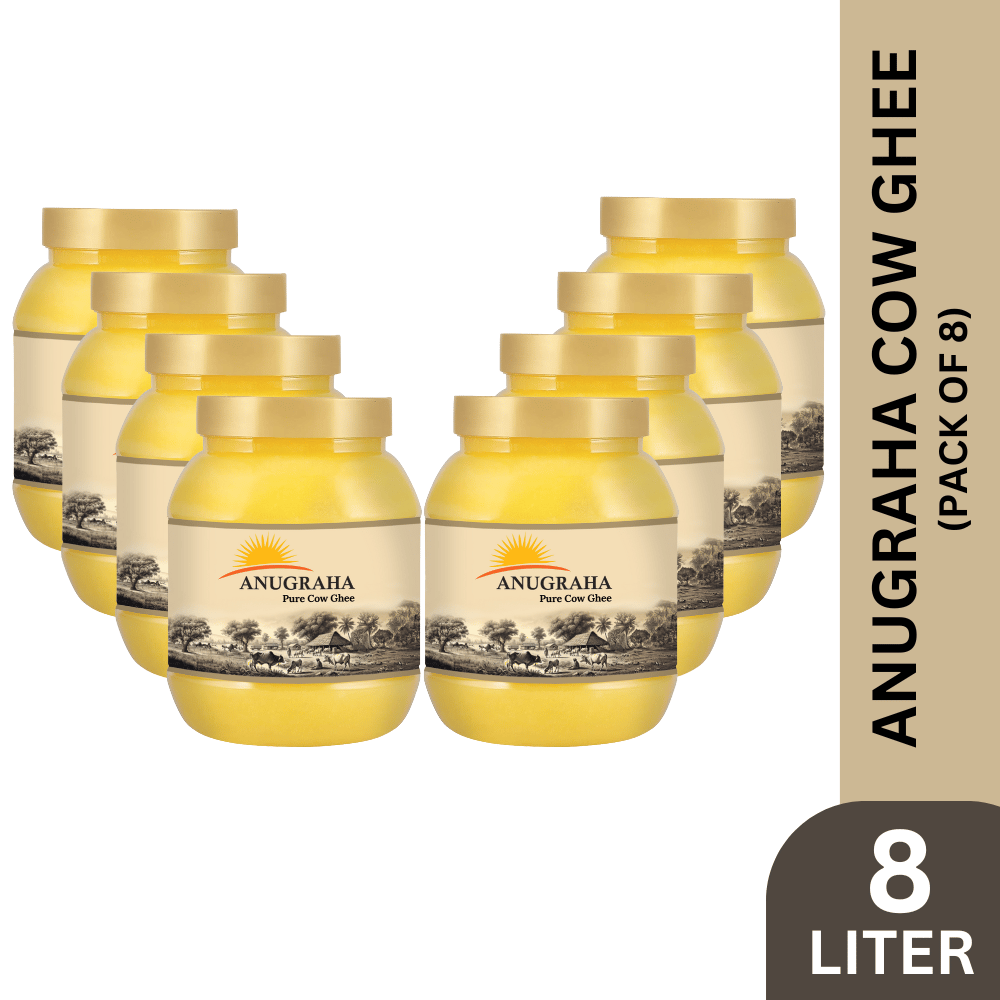 Anugraha Organic Grass-Fed Cow Ghee | Pure Desi Bilona Ghee | Cultured Vedic Ghee | 100% Natural & Traditional Processed ( Pack of 8 ) - 8 Liter