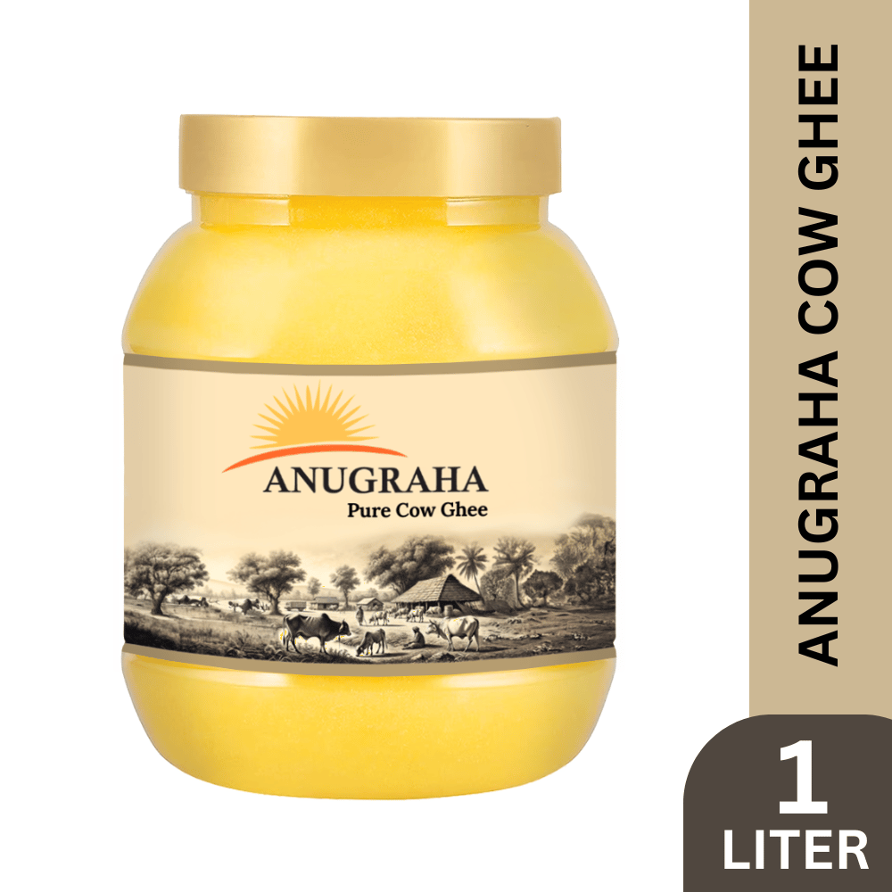 Anugraha Organic Grass-Fed Cow Ghee | Pure Desi Bilona Ghee | Cultured Vedic Ghee | 100% Natural & Traditional Processed ( Pack of 1 ) - 1 Liter