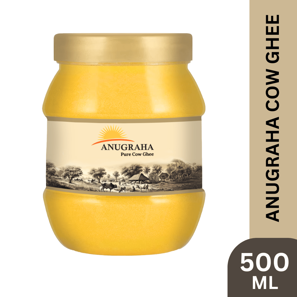 Anugraha Organic Grass-Fed Cow Ghee | Pure Desi Bilona Ghee | Cultured Vedic Ghee | 100% Natural & Traditional Processed Ghee, 500ml