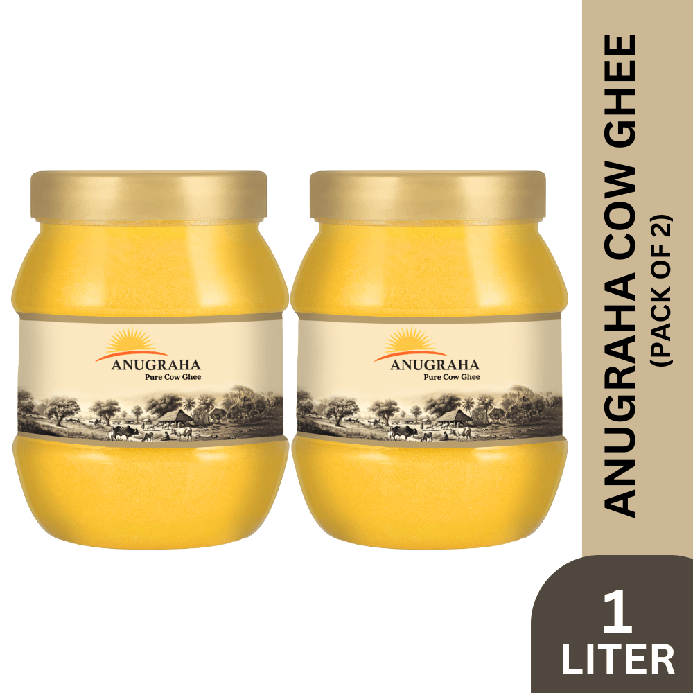 Anugraha Organic Grass-Fed Cow Ghee | Pure Desi Bilona Ghee | Cultured Vedic Ghee | 100% Natural & Traditional Processed (500 ml Pack of 2) - 1 Liter