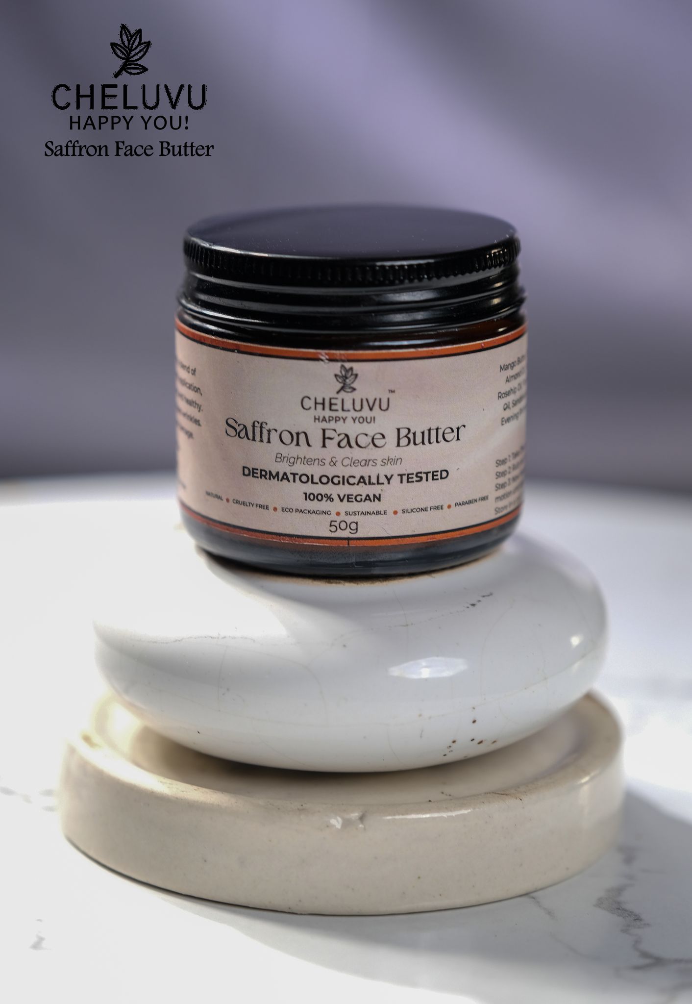 Cheluvu Saffron Face Butter - Nourishing, Radiant, Luxurious, 100% Vegan, Dermatologically Tested, 25g