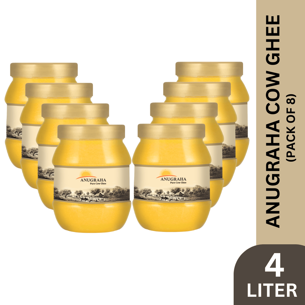 Anugraha Organic Grass-Fed Cow Ghee | Pure Desi Bilona Ghee | Cultured Vedic Ghee | 100% Natural & Traditional Processed (500 ml Pack of 8) - 4 Litre