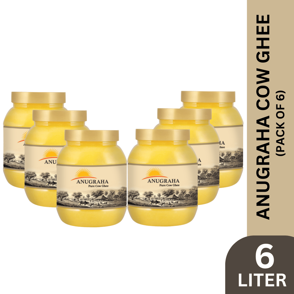 Anugraha Organic Grass-Fed Cow Ghee | Pure Desi Bilona Ghee | Cultured Vedic Ghee | 100% Natural & Traditional Processed (Pack of 6) - 6 Litre
