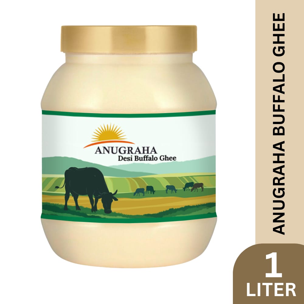 Anugraha Organic Grass-Fed Buffalo Ghee | Pure Desi Bilona Ghee | Cultured Vedic Ghee | 100% Natural & Traditional Processed | Ghee 1 liter