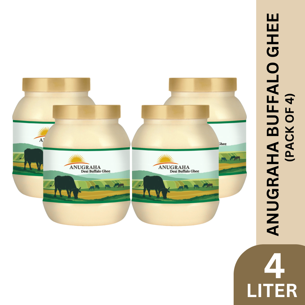 Anugraha Organic Grass-Fed Buffalo Ghee | Pure Desi Bilona Ghee | Cultured Vedic Ghee | 100% Natural & Traditional Processed - Pack of 4 | 4 Litre
