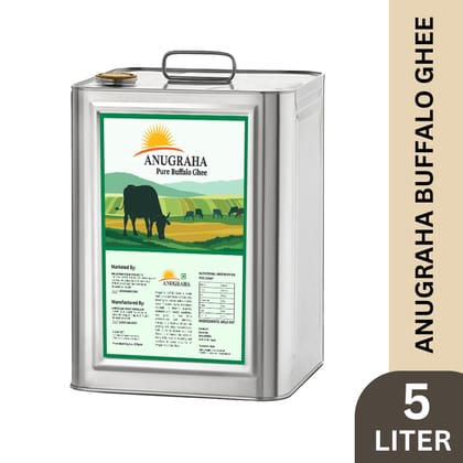 Anugraha Organic Grass-Fed Buffalo Ghee | Pure Desi Bilona Ghee | Cultured Vedic Ghee | 100% Natural & Traditional Processed - 5 Liter