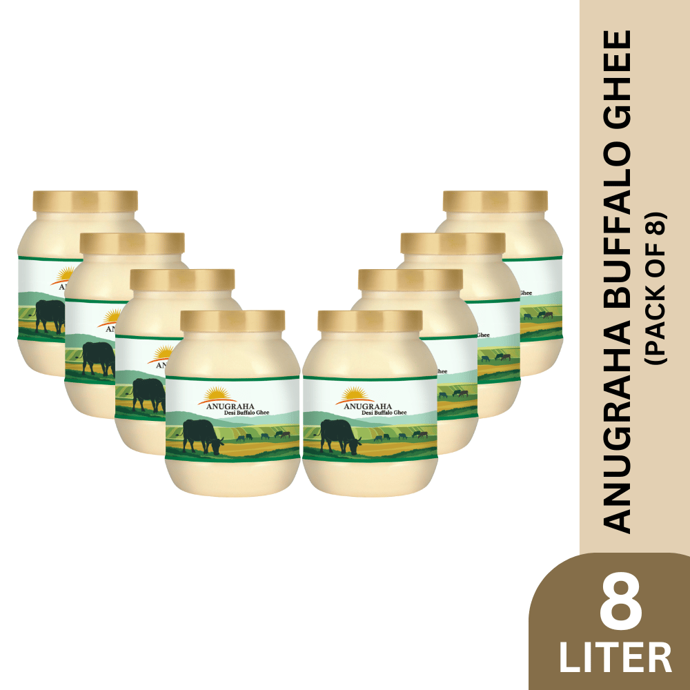 Anugraha Organic Grass-Fed Buffalo Ghee | Pure Desi Bilona Ghee | Cultured Vedic Ghee | 100% Natural & Traditional Processed Anugraha Buffalo Ghee (Pack of 8) - 8 Liters