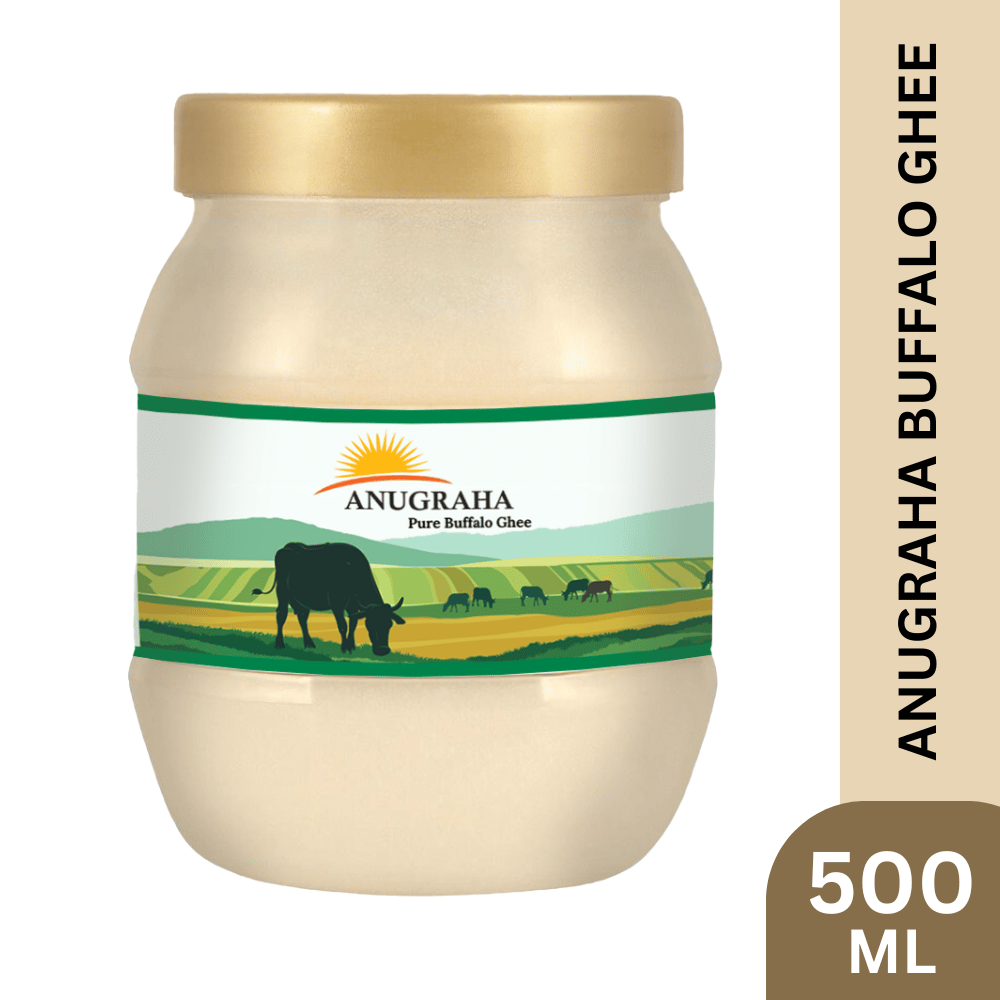 Anugraha Organic Grass-Fed Buffalo Ghee | Pure Desi Bilona Ghee | Cultured Vedic Ghee | 100% Natural & Traditional Processed Anugraha Pure Buffalo Ghee, 500ml
