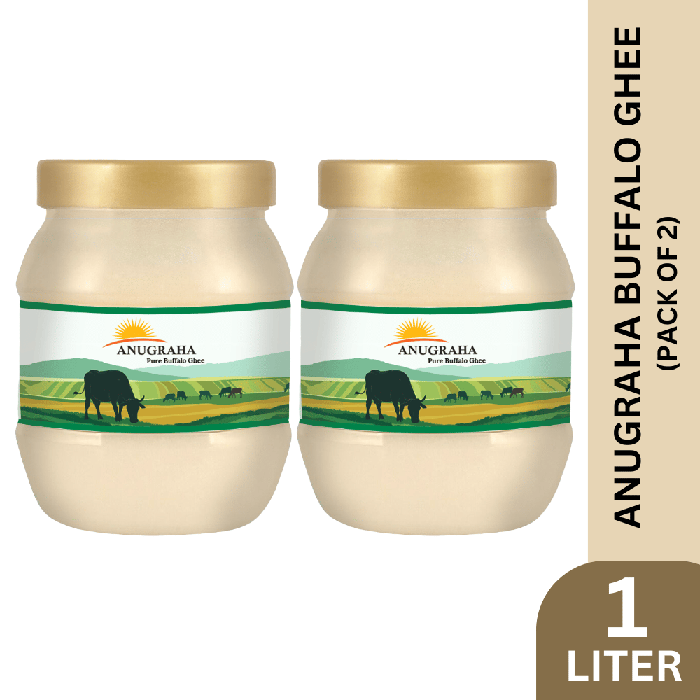 Anugraha Organic Grass-Fed Buffalo Ghee | Pure Desi Bilona Ghee | Cultured Vedic Ghee | 100% Natural & Traditional Processed (500 ML Pack of 2) - 1 Liter