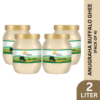 Anugraha Organic Grass-Fed Buffalo Ghee | Pure Desi Bilona Ghee | Cultured Vedic Ghee | 100% Natural & Traditional Processed (500 mlPack of 4) - 2 Liters
