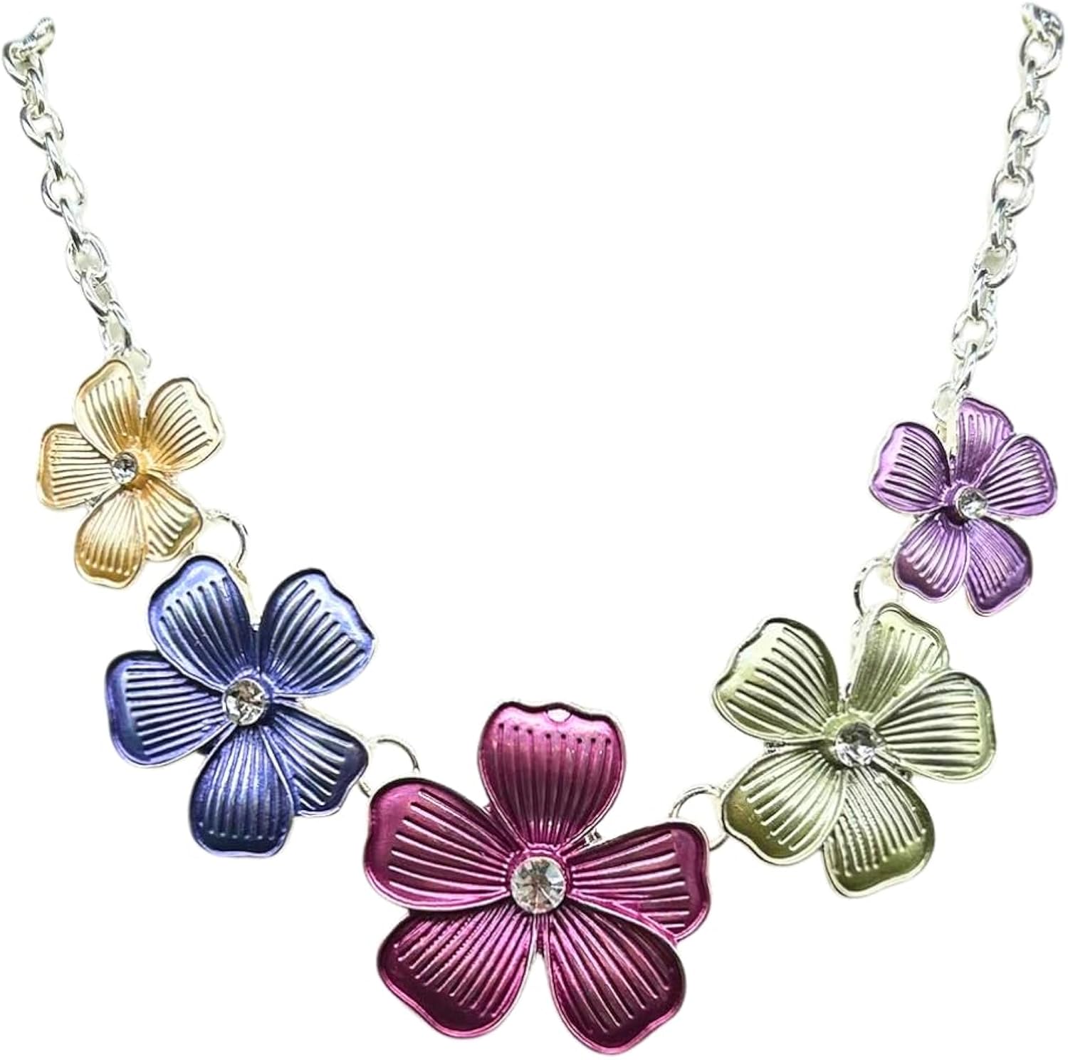Fashionable Multicolor Flower Crystal American Diamonds Pendant Necklace for Women