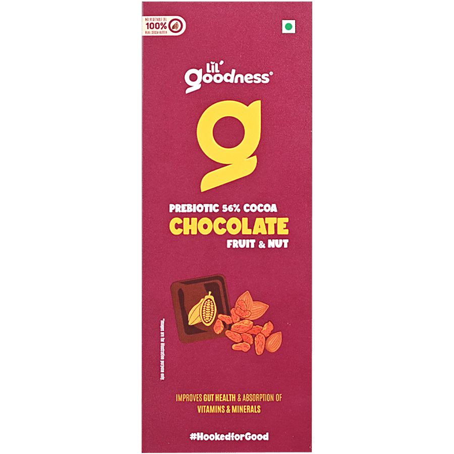 Lil'Goodness Prebiotic Dark Chocolate - Fruit & Nut, Improves Gut Health, Absorption Of Vitamins & Minerals, 35 G