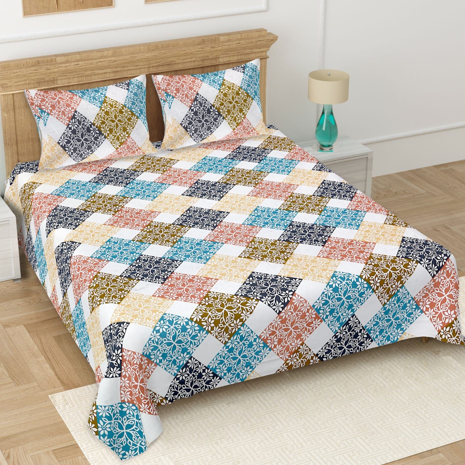 Queen Size (90x100 inches) Cotton Double Bedsheet with 2 Pillow Covers – (NQB-RG-306)