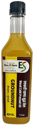 Eco Sure Groundnut Oil - 1 Ltr, Cold Pressed, Natural & Unrefined, For Cooking, Frying and Salad Dressing"