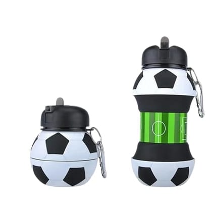 SVAPI Football Design Silicone Collapsible Water Bottles, Portable Sports Bottle with Carabiner Clip, Leak Proof, BPA Free, Sipper Cup with Sippy Straw, 3+ Years, 550 ml (Pack of 1
