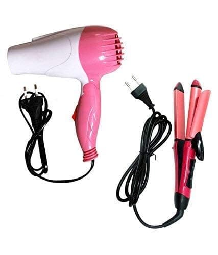 Hair Dryer With Mini Hair Straightener Curler Combos Hair Styling Tools - 1000 Watts, Multicolored