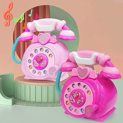 Classic Dial Receiver Simulation Telephone Toy for Kids - Rotating Number Dial with Calling Sound Effect - Storytelling Toy Phone Accompanied with Lights - Color As Per Stock