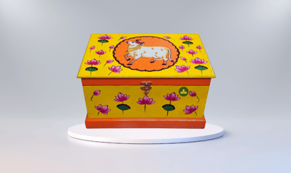 Hand Painted Pichwai Art Wooden Yellow Color Large size Storage Box