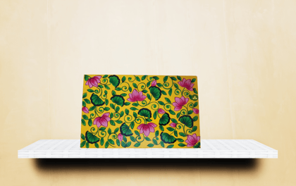 Hand Painted Pichwai Lotus Art Wooden Yellow Color Storage Box