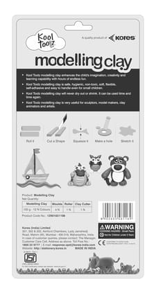 Kores Kool Clay | 100 Grams Blister | 12 Vibrant Colour| 4 Moulds | 1 Roller | 1 Cutter| Non-Toxic | Non-Drying | Non-Hardening | Scented Clay| Ideal For Years 3+ Kids | Return Gift Pack .