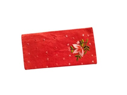 Red Hand Embroidered Floral Cotton Envelope