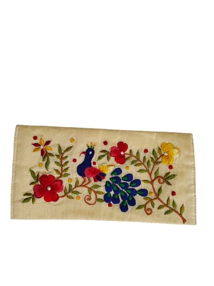 Golden Brown Hand-Embroidered Floral Cotton Envelope