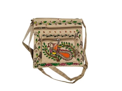 Hand-Painted Sling Bag with Warli Art