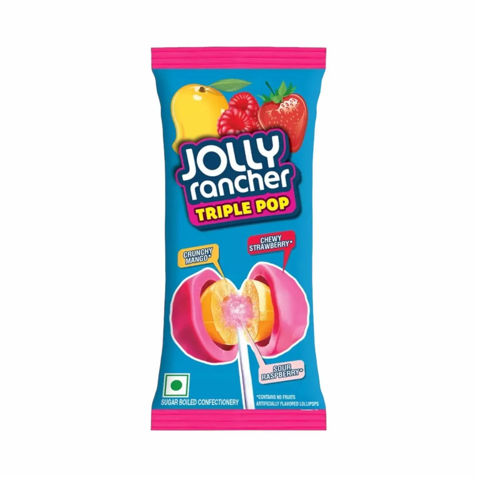 Jolly Rancher Triple Pop Sour Raspberry Strawberry Mango Lollies, 14 gm
