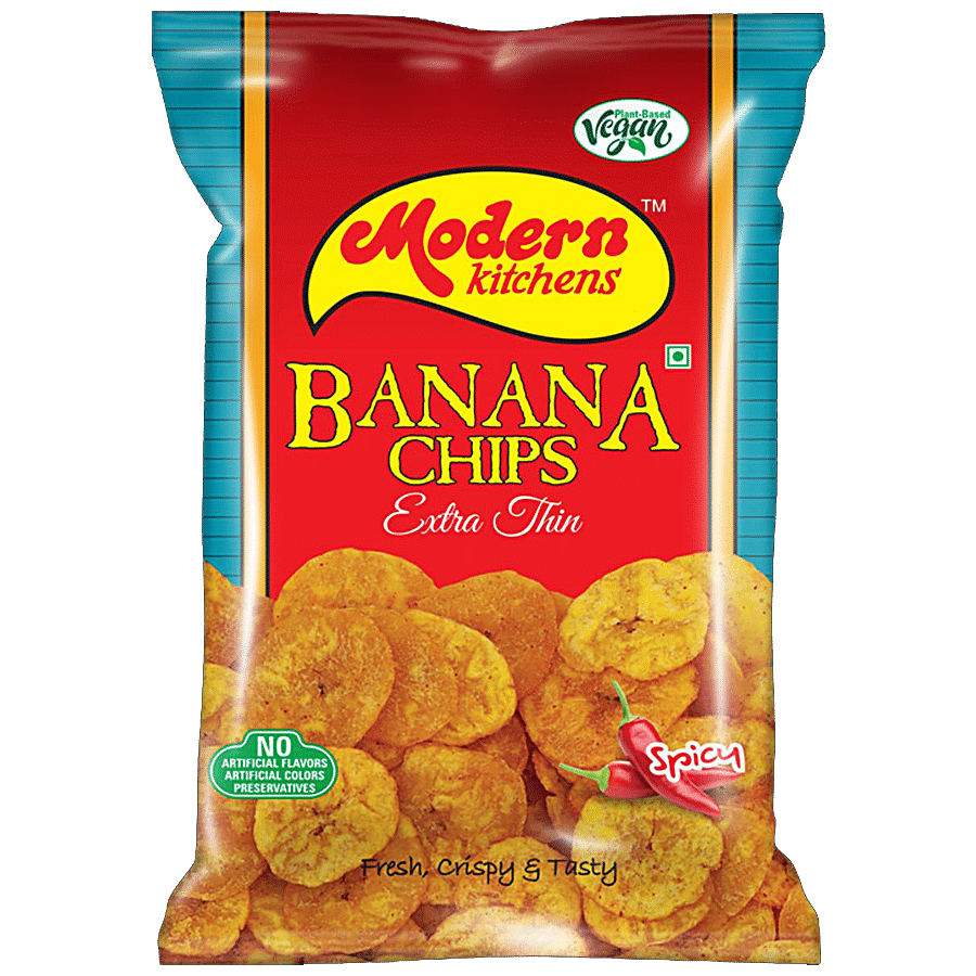 Modern Kitchens Banana Chips - Spicy, Vegan, Extra Thin, Fresh, Crispy, No Preservatives, 70 g