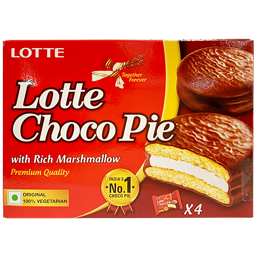 Lotte Choco Pie, With Rich Marshmallow, Original, Soft, Sweet & Savoury, 28 G (Pack Of 4)