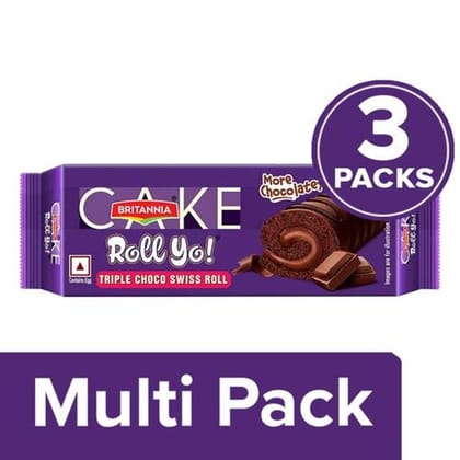 Britannia Cake Roll Yo! Triple Choco Swiss Roll - More Chocolatey, 3 x 27 g Multipack