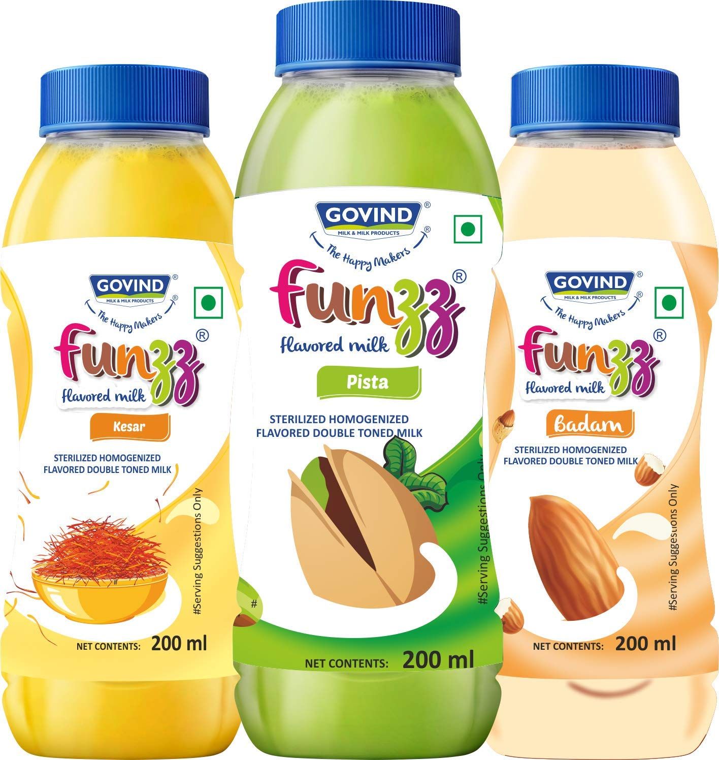 Govind Milk & Milk Products Govind Flavoured Milk Bottle( Badam, Pista & Keshar), 200Ml (Pack Of 12)