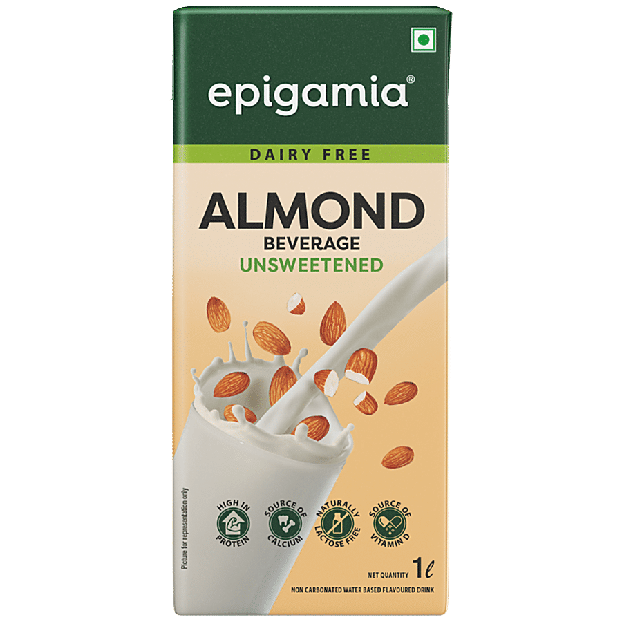 Epigamia Almond Drink - Unsweetened, Dairy Free, 1 L Tetrapack