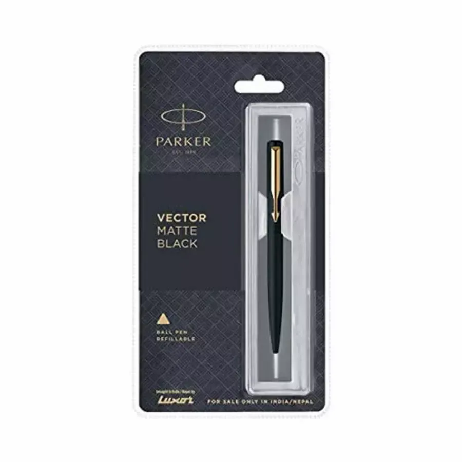 Parker Vector Matte Black Gold Plated GT Ball Pen (Blue)