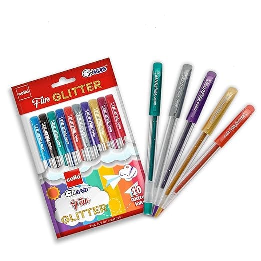 Cello Geltech Fun Glitter Gel Pen|Pack Of 10