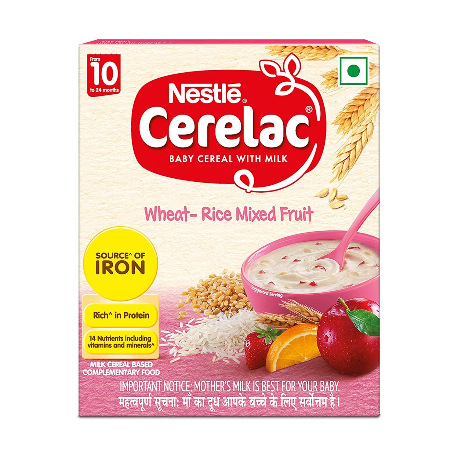 Nestle Cerelac Baby Cereal With Milk, Wheat, Rice Mixed Fruit, From 10 To 24 Months, Stage 3, 300G