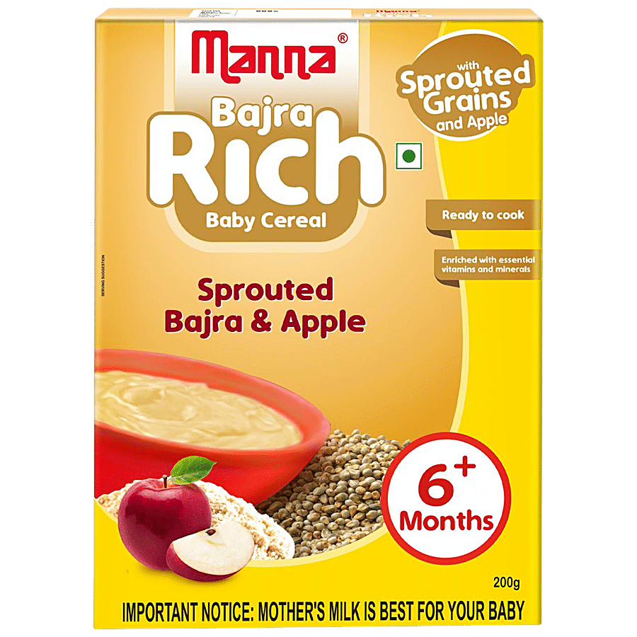 Manna Baby Cereal, Sprouted Bajra & Apple, Ready To Cook, 6+ Months, 200 G