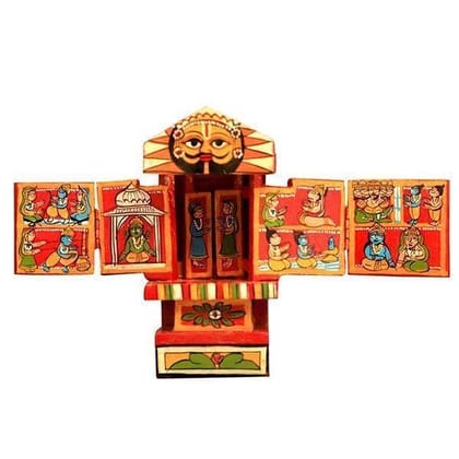 Red and Yellow Kavad Box Illustrating Ram and Krishna Story|12" (H)