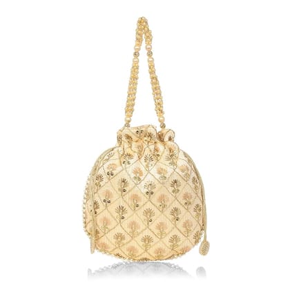 Exquisite Handcrafted Potli Bag with Zardozi Embroidery and Pearl Detailing