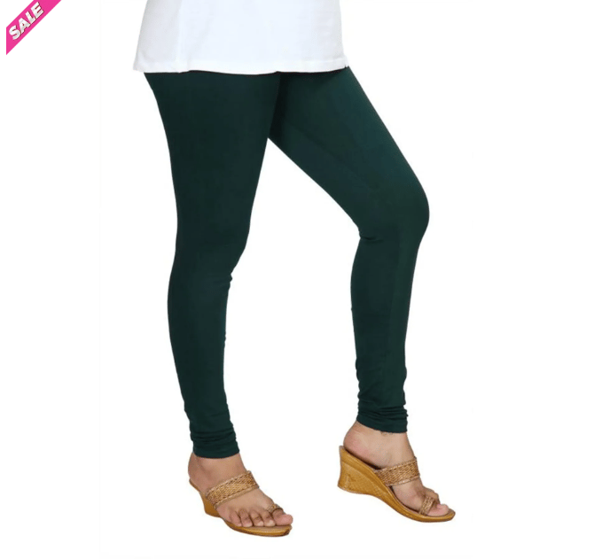 Women's Dark Green Solid Cotton Lycra Churidar Leggings